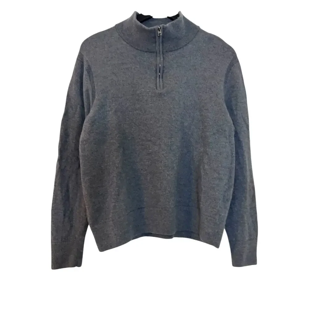 Banana Republic Italian Merino Wool Half Zip Sweater Gray Large